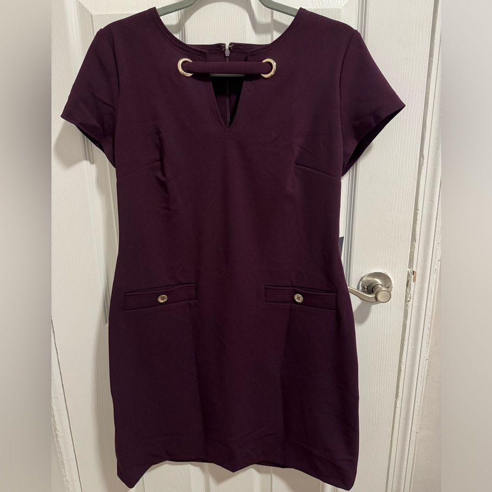 Tommy Hilfiger purple dress with silver details.
